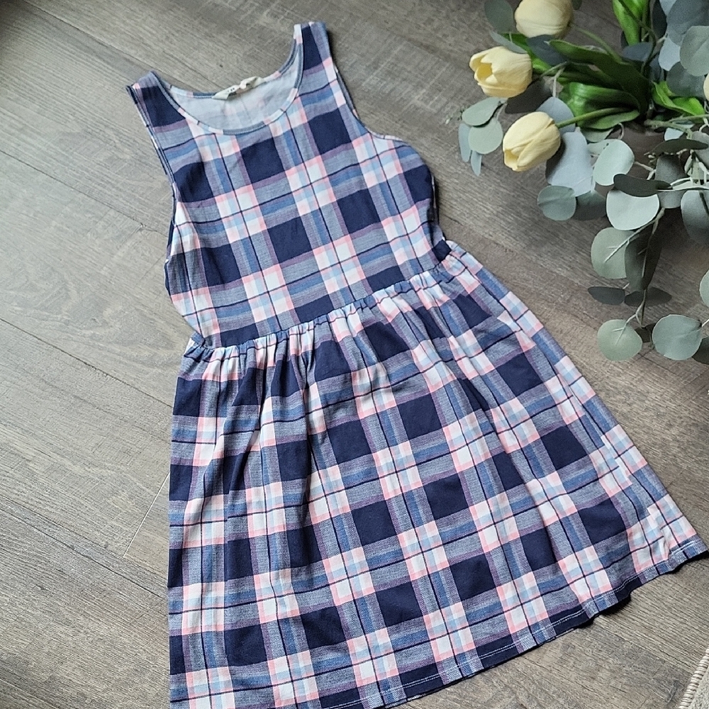 H&M Navy and Pink Plaid Kids Dress